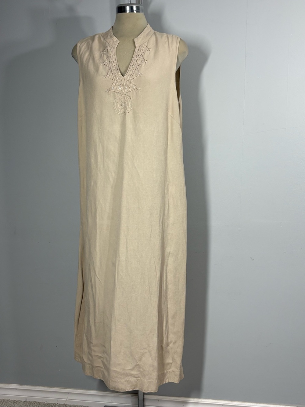 Addition Elle Neutral Beige Linen-Blend Top with Embroidered Detail Size XL